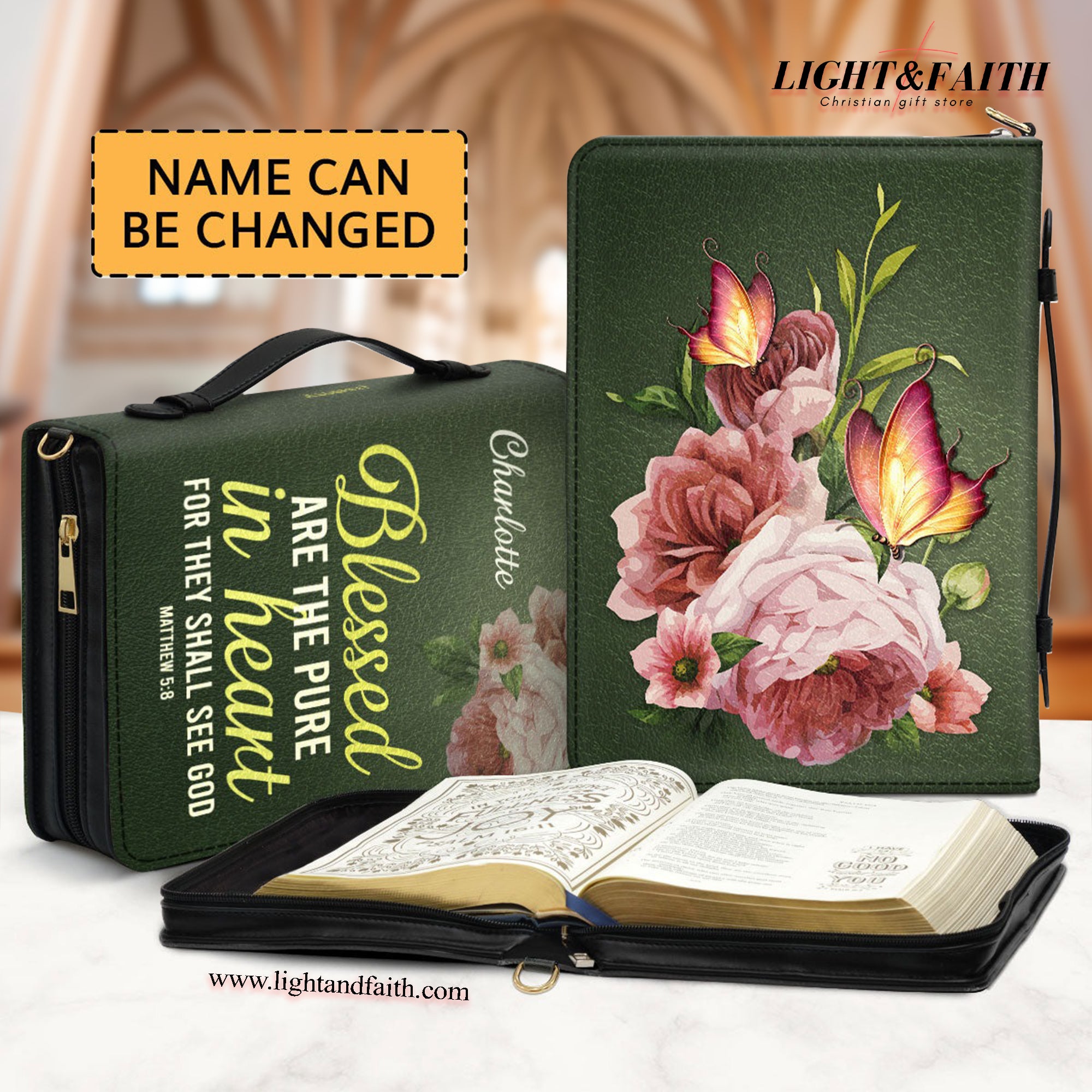 Blessed Are The Pure In Heart - Matthew 5:8, Spiritual Gifts Scripture For Church Members ,Christian Gift, Bible Covers Jesus Gifts, Personalized Zippered Bible Cover With Handle